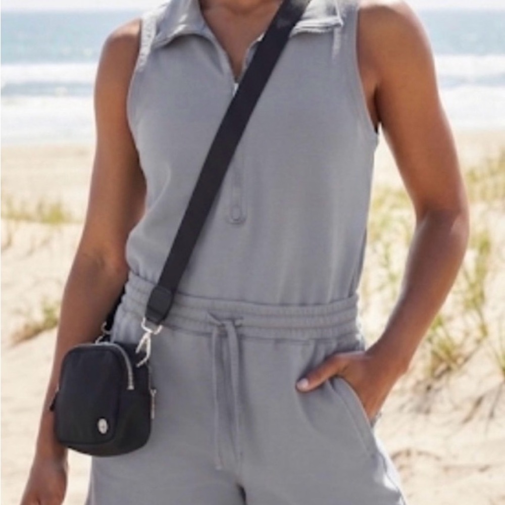 Athleta‎ Women's M Gray Retroterry Romper Pockets Terry Knit Cotton